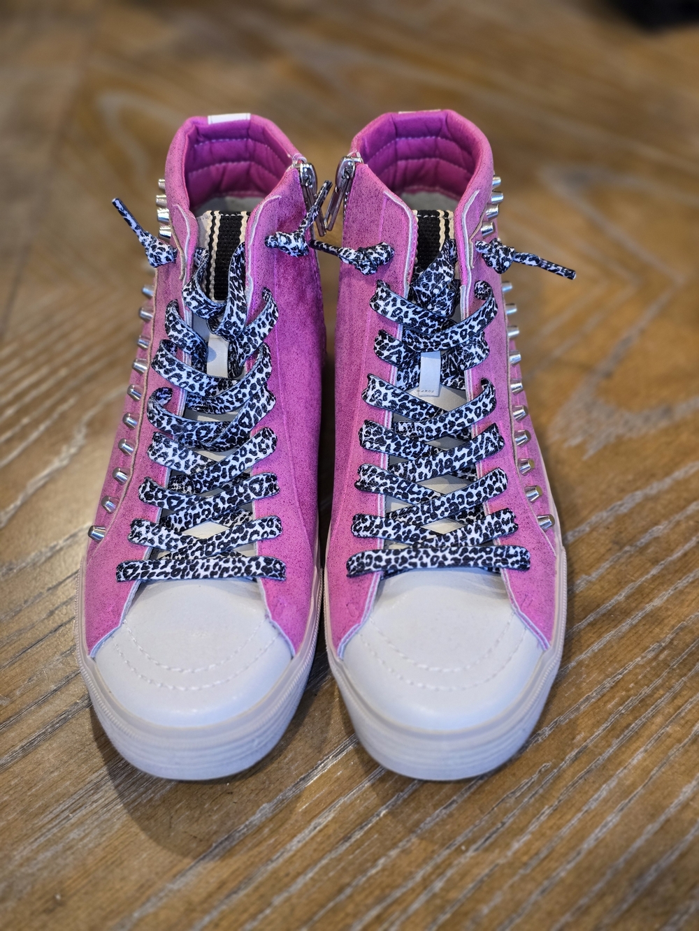 Vintage Havana Pink High-Top Sneakers with Stud Accents